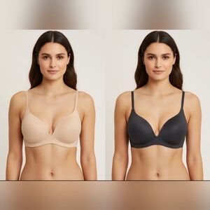 Lot of 2 Nine West Wireless Push-Up Bras. 36C Beige Black NWOT